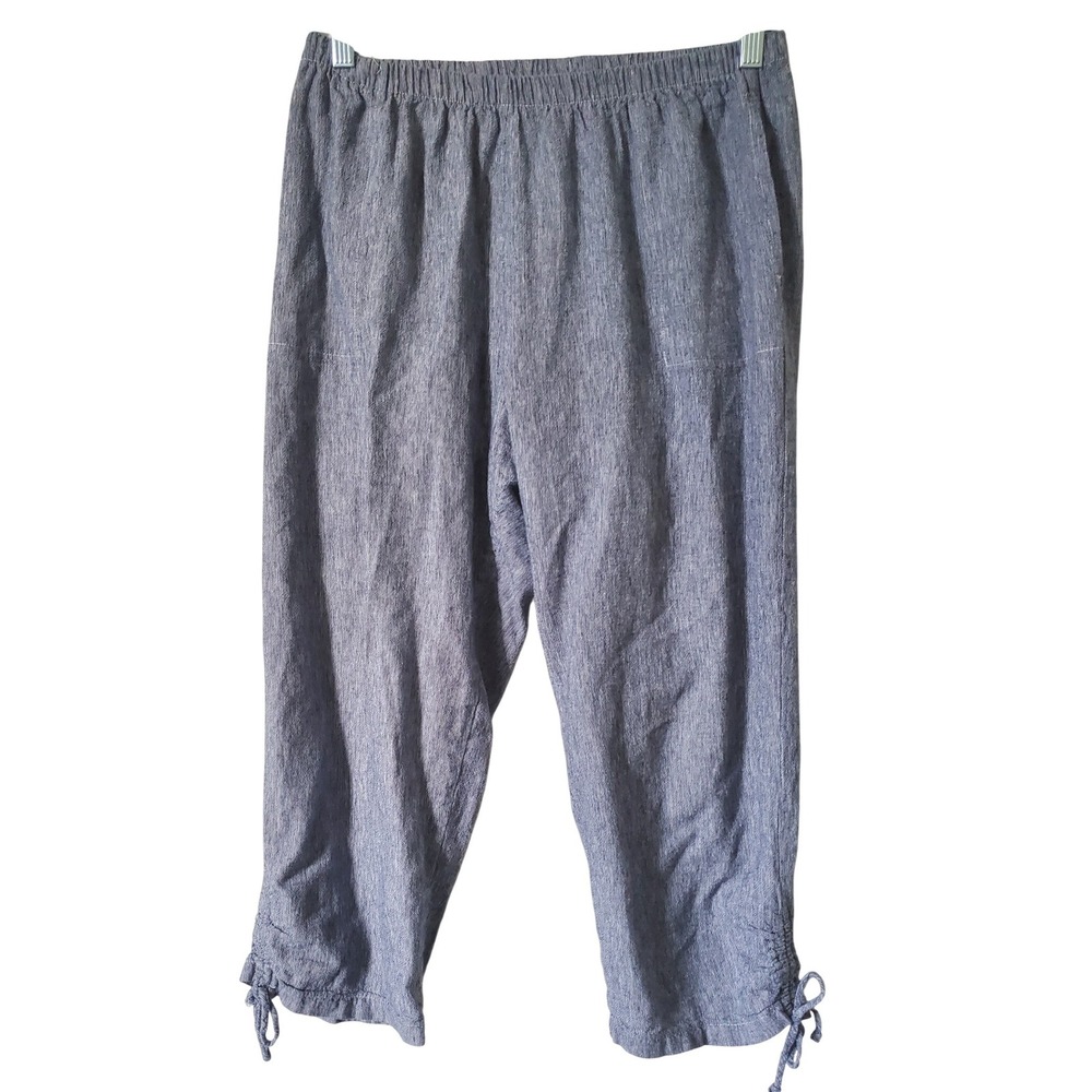 Fenini Blue Elastic Waist Crop Pants‎ Women Medium Side Ties Ruched Boho Beach